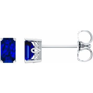 14K White Gold  Lab-Grown Blue Sapphire Earrings